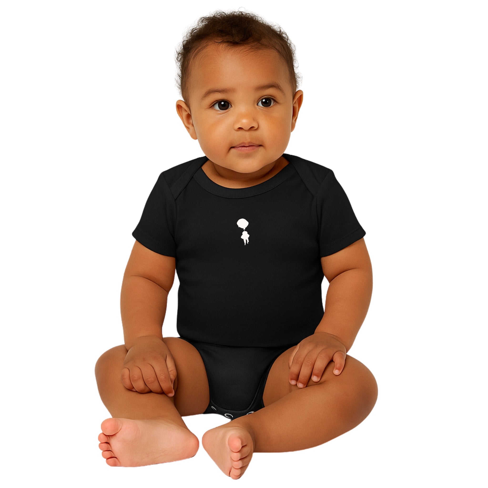 Breakin' Atoms baby one-piece bodysuit with short sleeves in soft cotton, featuring a comfortable lap shoulder design and snap closures — perfect for stylish everyday wear.