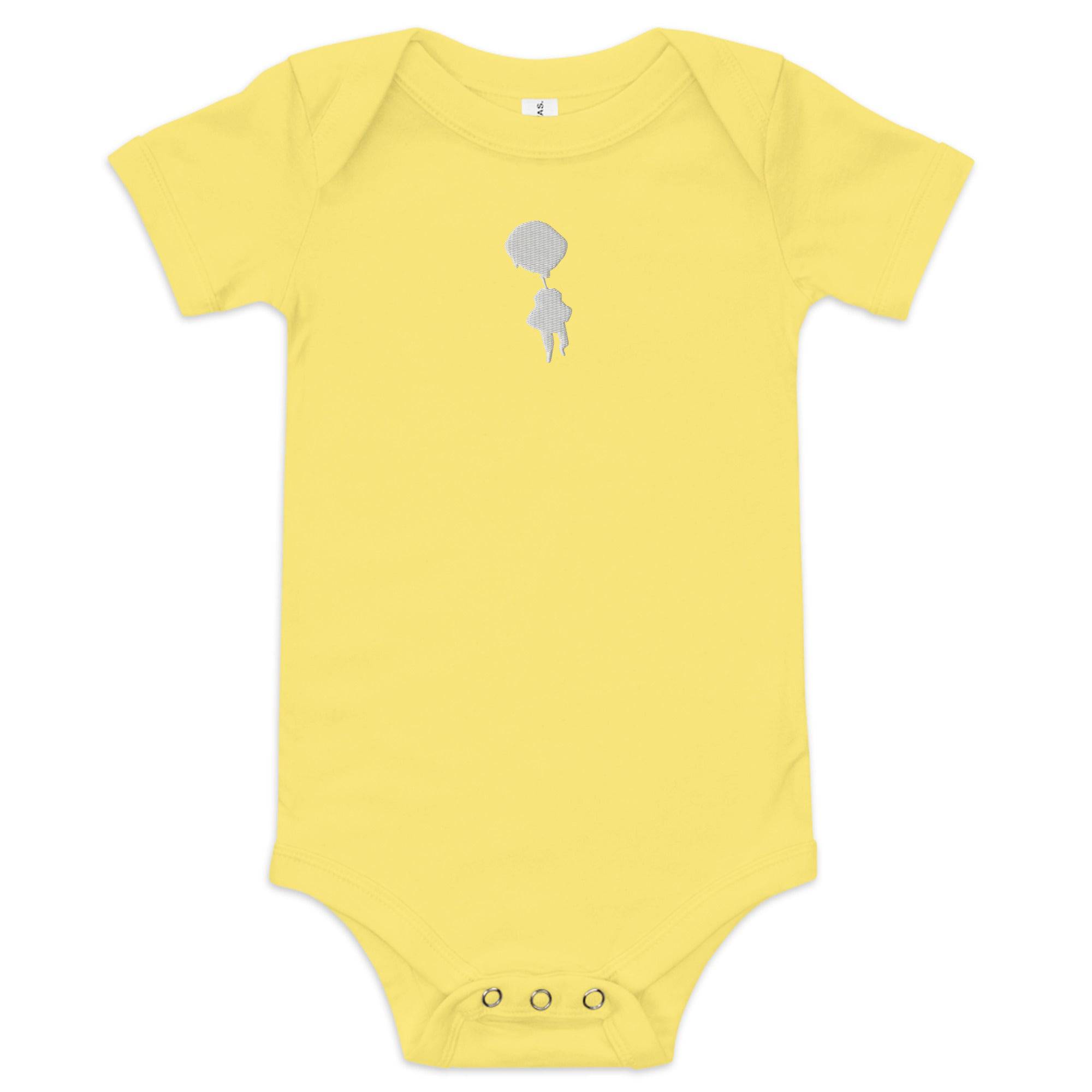 Breakin' Atoms baby one-piece bodysuit with short sleeves in soft cotton, featuring a comfortable lap shoulder design and snap closures — perfect for stylish everyday wear.