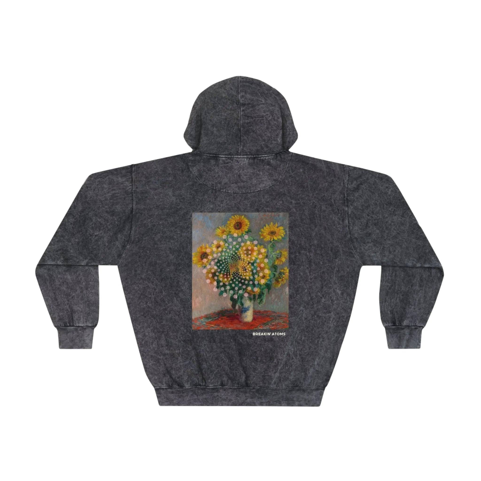Back of Breakin' Atoms "Spiral Hoodie" showcasing large spiral design that wraps across the back and sleeves, creating a dynamic streetwear look with artistic flair.
