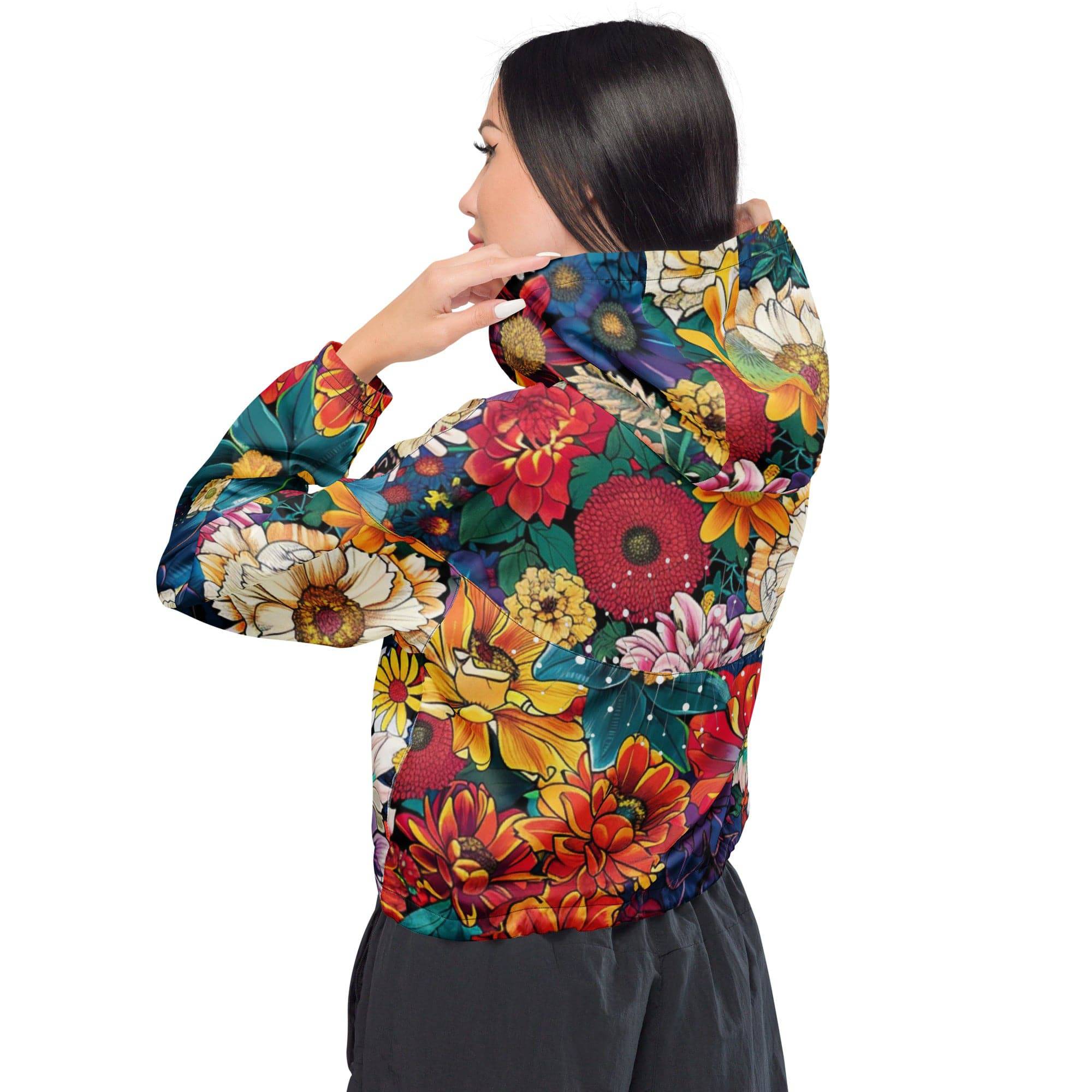 Breakin Atoms 2D Floral Women’s Cropped Windbreaker
