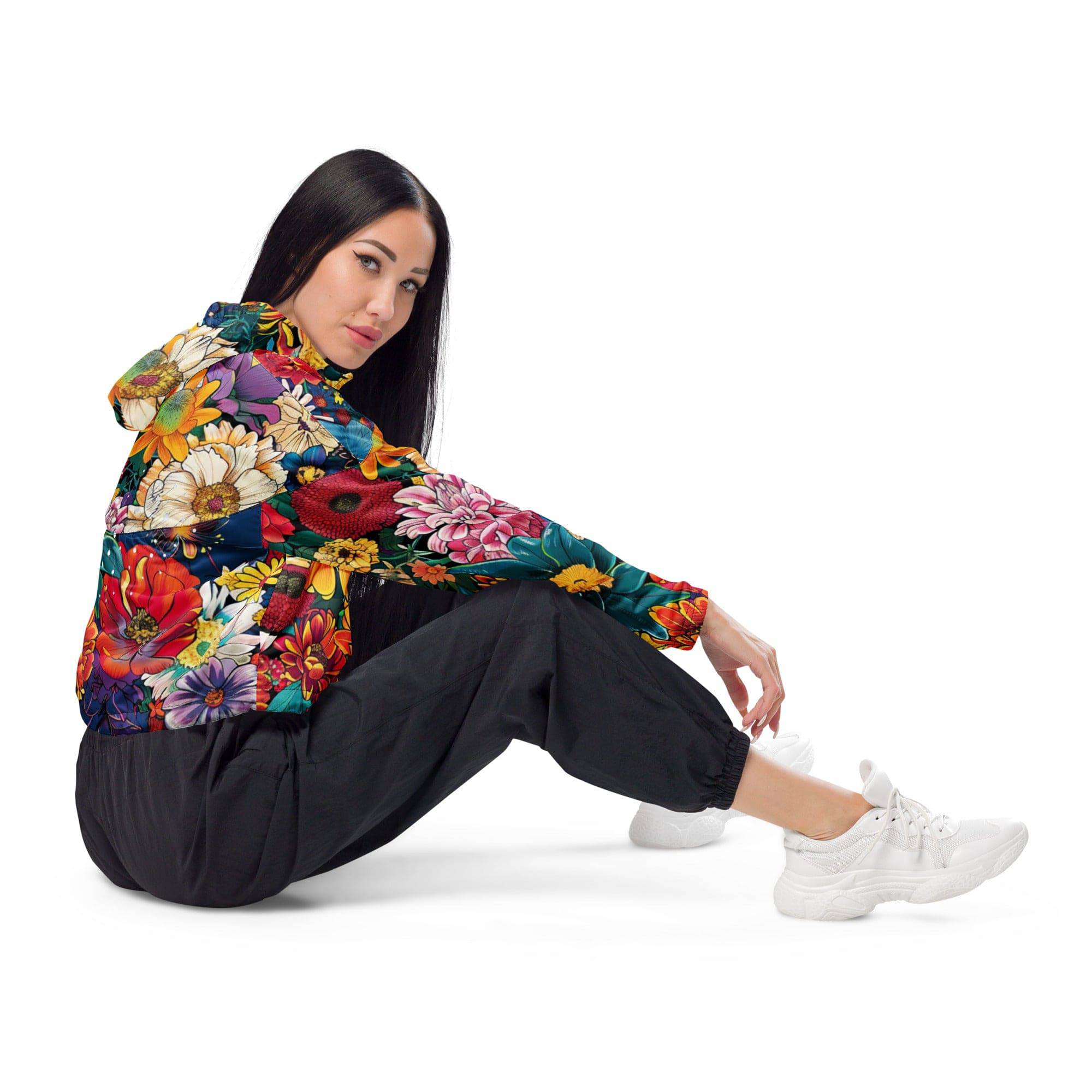 Breakin Atoms 2D Floral Women’s Cropped Windbreaker