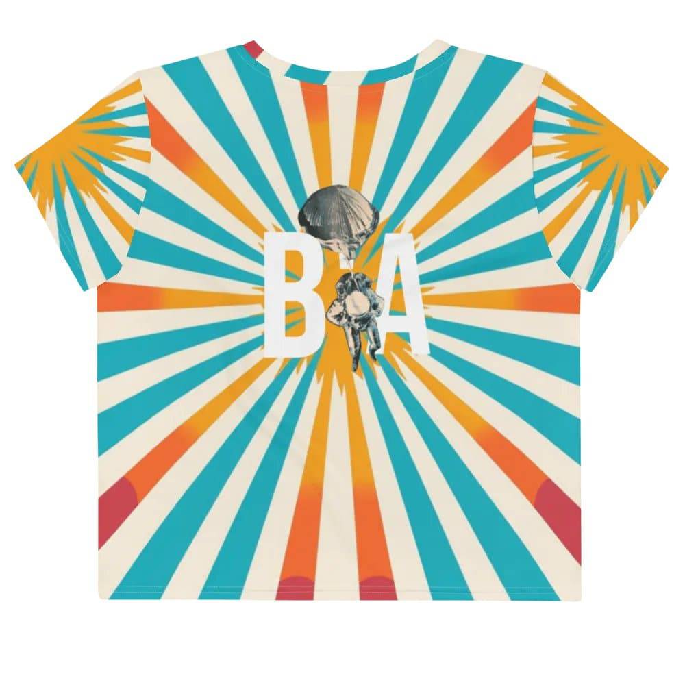 Model wearing Breakin' Atoms "Radiant Burst" Tee featuring a bold, sunray-inspired front graphic on a clean crew neck short sleeve silhouette — perfect for everyday statement streetwear.