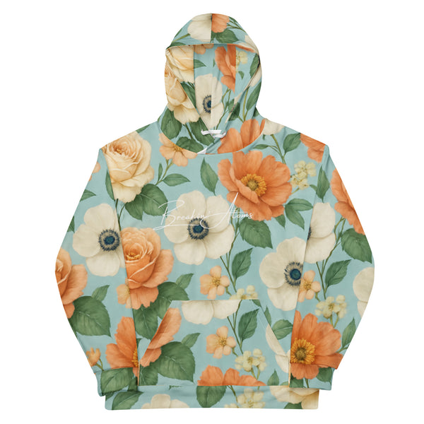 Back of the Breakin’ Atoms Motion Bloom Hoodie with detailed floral pattern and subtle branding.”