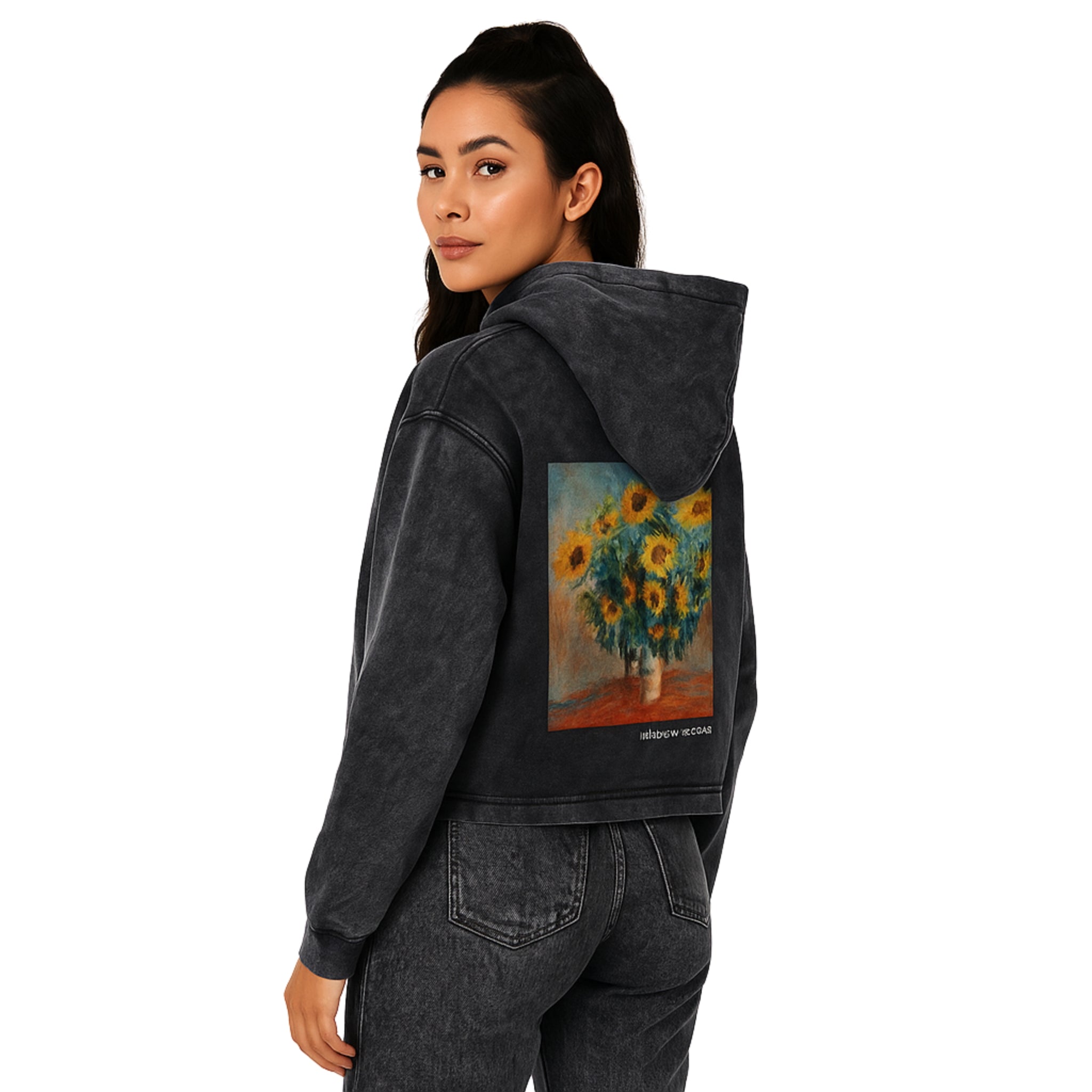 Back of Breakin' Atoms "Spiral Hoodie" showcasing large spiral design that wraps across the back and sleeves, creating a dynamic streetwear look with artistic flair.