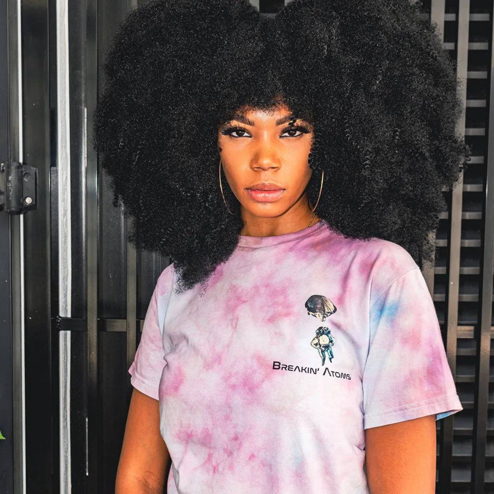 Spaceman Organized Chaos Tie-Dye Marshmallow Pink Tee by Breakin' Atoms – Stylish streetwear graphic tee