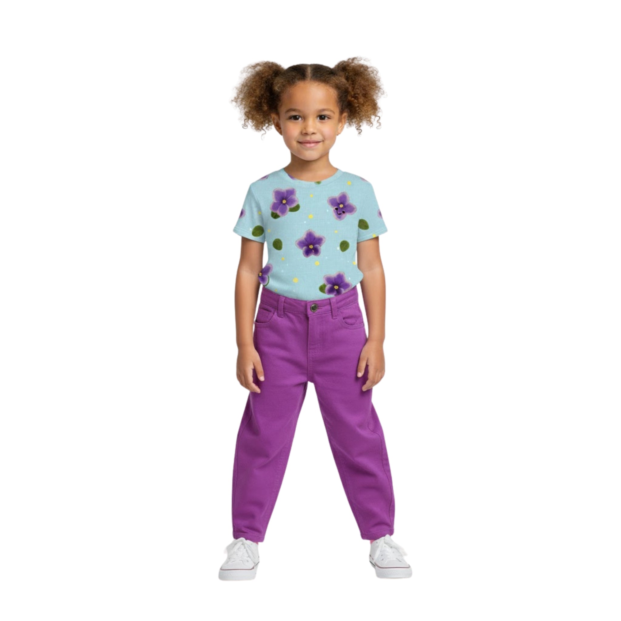 Breakin' Atoms Kids Violet Bloom Shirt Front on Kid