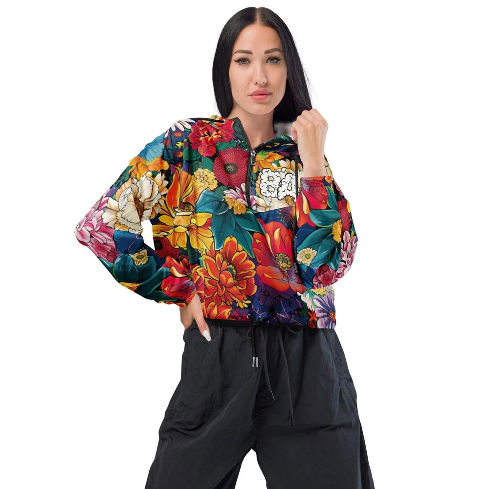 Breakin Atoms 2D Floral Women’s Cropped Windbreaker - BREAKIN' ATOMS — Breakin Atoms premium streetwear
