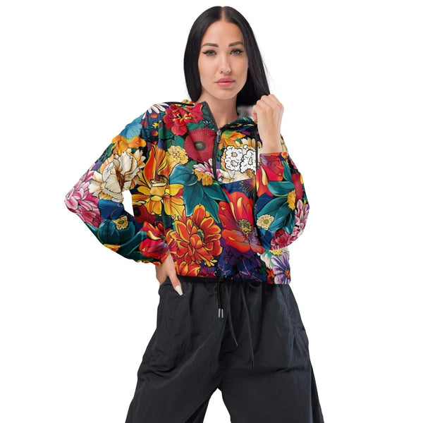 Breakin Atoms 2D Floral Women’s Cropped Windbreaker - BREAKIN' ATOMS