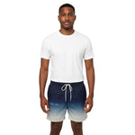 Model wearing Breakin' Atoms "Gradient Horizon Shorts," lightweight shorts with a sunset-inspired gradient colorway — perfect for summer streetwear and creative warm-weather outfits. thumbnail 1