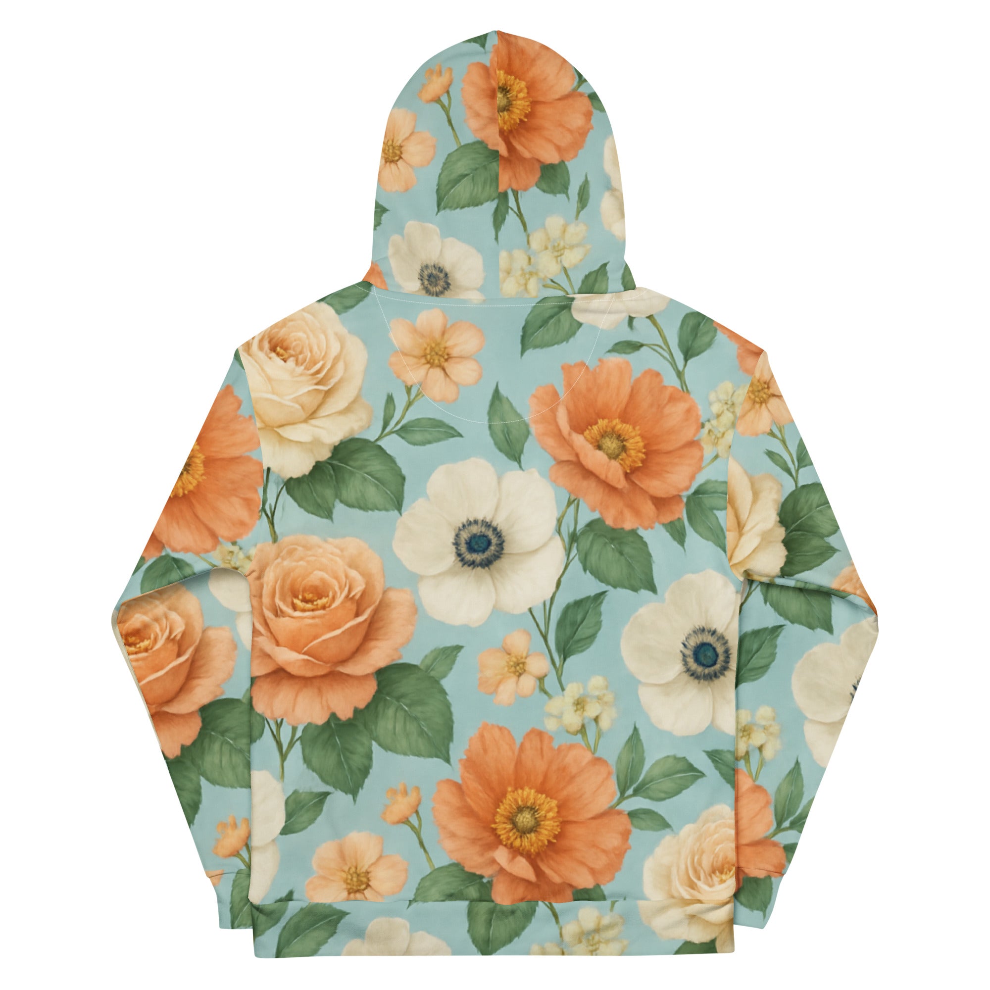 “Front view of the Breakin’ Atoms Motion Bloom Hoodie featuring allover floral print and signature logo.”