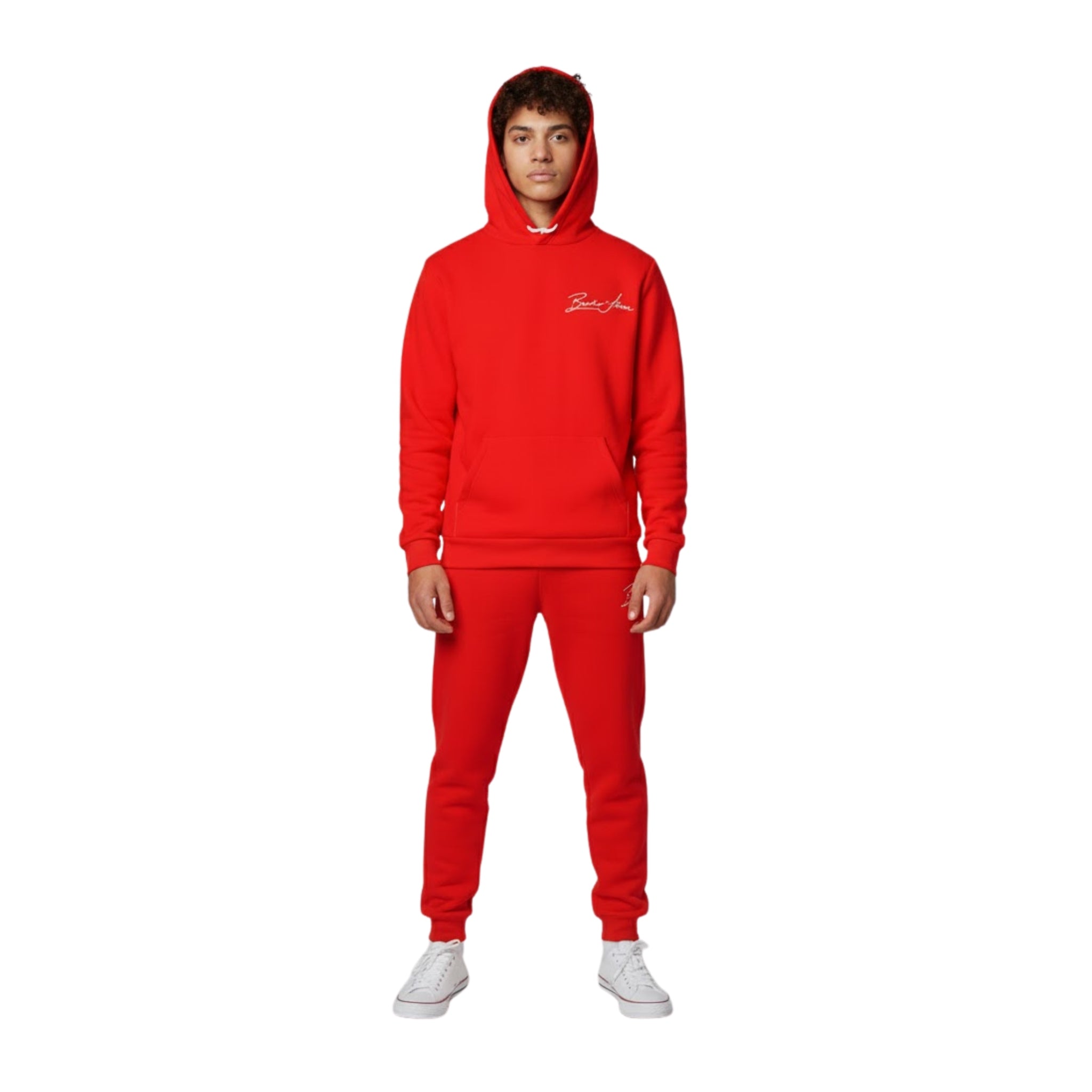 “Front view of the Breakin’ Atoms Red Expanse Sweater in deep red, showing clean lines and soft cotton texture.”