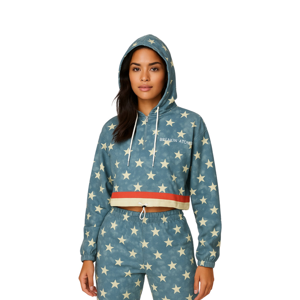 Breakin' Atoms Stellar Strider Cropped Windbreaker Women’s Jacket – Stylish and Sporty Outerwear — Breakin Atoms premium streetwear