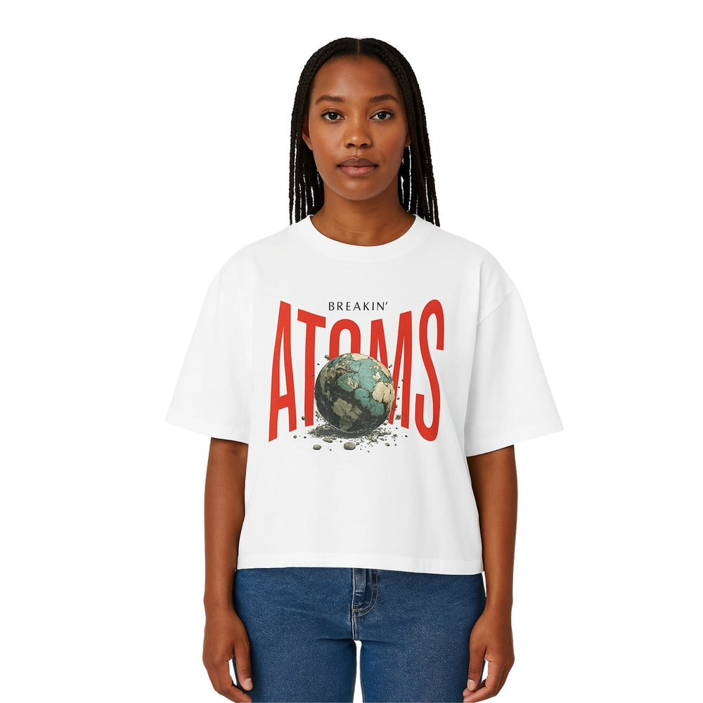 Model wearing Breakin' Atoms "Velocity Tee," a short sleeve graphic t-shirt with racing-inspired typography and motion-forward design — built to reflect speed, drive, and a bold streetwear identity. — Breakin Atoms premium streetwear